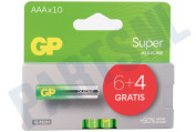 GP GPSUP24A997C10 LR03 AAA batterij GP Super Alkaline Multipack 1,5V 6+4 Gratis geschikt voor o.a. Potlood Super Alkaline