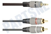 Jack 3.5mm Stereo Male - 2x Tulp RCA Male, 2.5 Meter