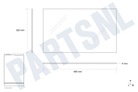 Indesit Koelkast 119758, C00119758 Glasplaat 478x333mm