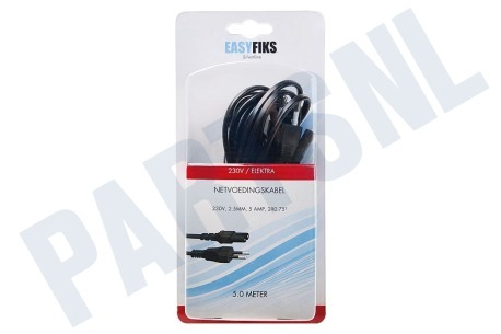 Easyfiks Netvoedingskabel C7, 230V, 5 Amp, 2x0.75mm2, 5.0 Meter