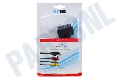 Easyfiks Scart Kabel 21p Male <- 3x Tulp RCA Male, 2.5 Meter