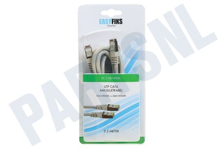 Easyfiks UTP CAT6 Netwerkkabel Grijs, 2.5 meter, 2x RJ45 Male