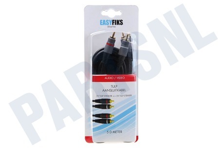 Easyfiks Tulp Kabel 2x RCA Male-2x RCA Male, 5.0 meter, Verguld