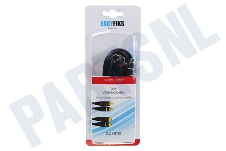 Easyfiks Tulp Kabel 2x RCA Male-2x RCA Female, 2.5 meter, Verguld
