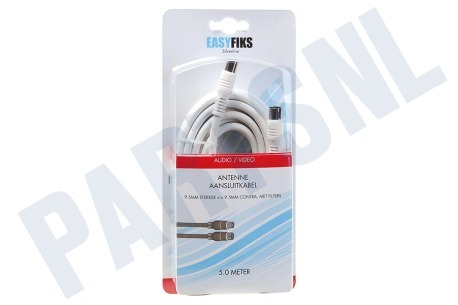 Easyfiks Antenne Kabel Coax - Wit, IEC Male en Female, 5.0 Meter