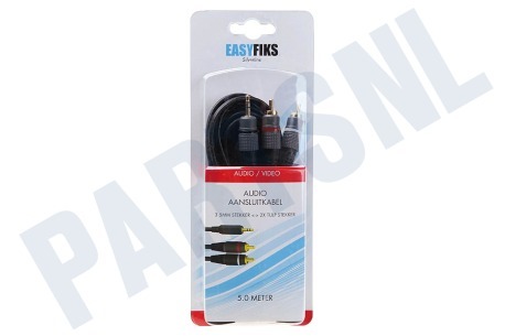 Easyfiks Jack 3.5mm Stereo Male - 2x Tulp RCA Male, 5.0 meter