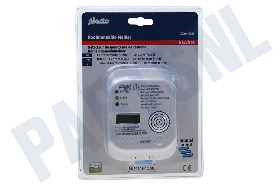 Alecto COA-28 Koolmonoxidemelder Alarmsignaal 85dB, Muurmodel