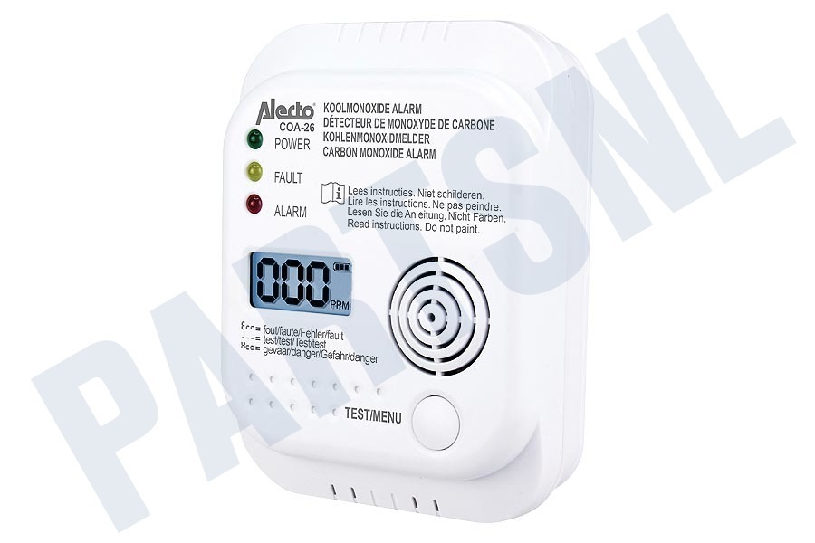 Alecto COA-28 Koolmonoxidemelder Alarmsignaal 85dB, Muurmodel