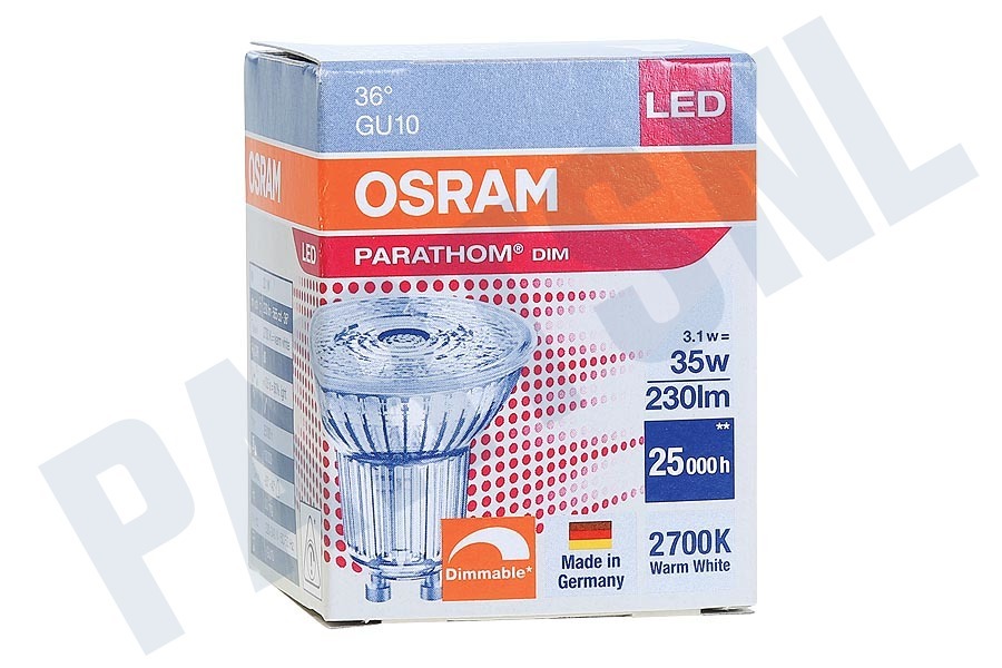 Osram 4052899957909 Parathom Reflectorlamp GU10 PAR16 3.1W Dimbaar