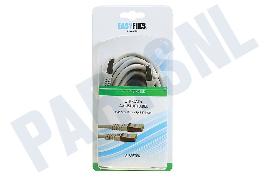 Easyfiks UTP CAT6E Netwerkkabel Grijs, 5 meter, 2x RJ45 Male