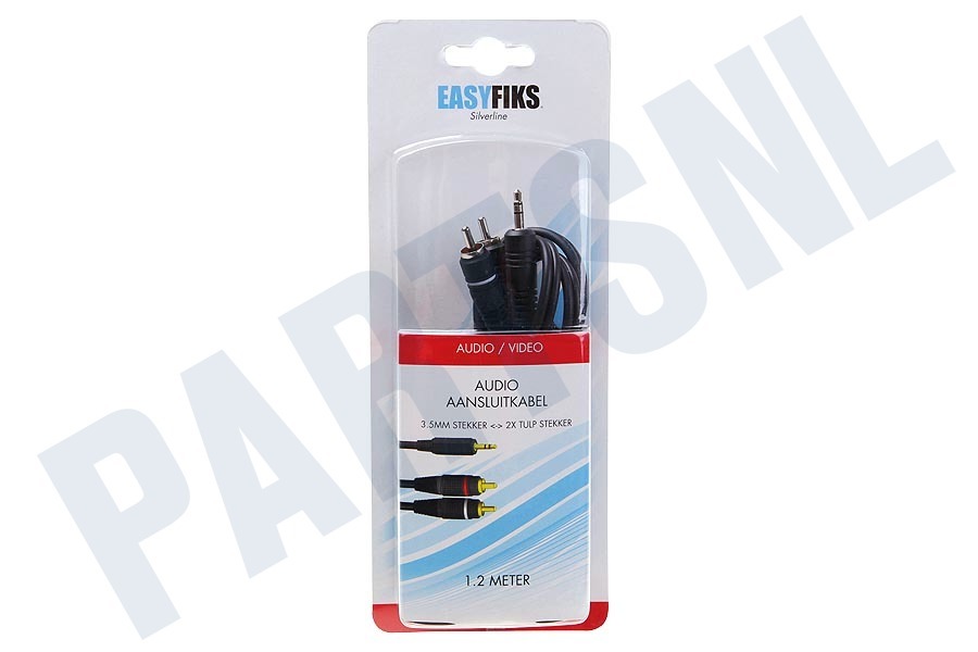 Easyfiks Jack 3.5mm Stereo Male - 2x Tulp RCA Male, 1.5 Meter