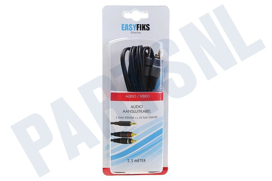 Easyfiks Jack 3.5mm Stereo Male - 2x Tulp RCA Male, 2.5 Meter