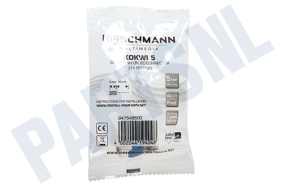 Hirschmann KOKWI 5 Coax Stekker IEC connector Female