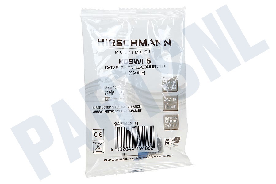 Hirschmann KOSWI 5 Coax Stekker IEC connector Male