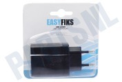 Easyfiks 50042846  USB oplader 230V 4,8A/5V 4-poort zwart geschikt voor o.a. Universeel USB