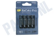 GP GPRCP200AA950C4  LR6 ReCyko+ Pro AA 2000 - 4 oplaadbare batterijen geschikt voor o.a. 2000mAh NiMH