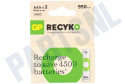GP GPRCK95AAA628C2  LR03 ReCyko+ AAA 950 - 2 oplaadbare batterijen geschikt voor o.a. 950mAh NiMH