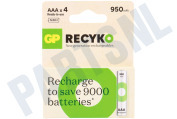 GP GPRCK95AAA635C4  LR03 ReCyko+ AAA 950 - 4 oplaadbare batterijen geschikt voor o.a. 950mAh NiMH