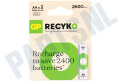 GP GPRCK260AA567C2  LR6 ReCyko+ AA 2600 - 2 oplaadbare batterijen geschikt voor o.a. 2600mAh NiMH