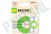 GP GPRCK300D703C2  LR20 ReCyko+ D  - 2 oplaadbare batterijen geschikt voor o.a. 3000mAh NiMH 1.2V