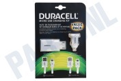 Duracell DRBUN001NL  DRBUN001-NL Micro USB Charging kit geschikt voor o.a. USB Oplader + USB Autolader + 1m en 2m Micro USB Kabel