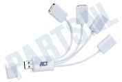 ACT AC6210  Hub Flexibele 4 Poorts USB Hub geschikt voor o.a. USB 2.0 Wit