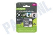 Integral  INMSDX128G10-SEC 128GB Security Micro SD 4K V30 UHS-1U3 A1 Class 10 geschikt voor o.a. Dash Cam en beveiligingscamera