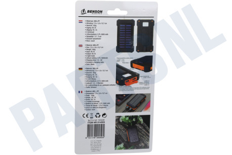 Benson  Powerbank Solar, 5000mAh, 5V, 1 Amp, 2 x USB-A (2,1A + 1A)