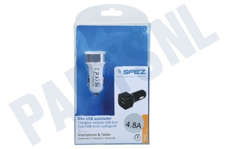 Spez  Dual USB Autolader 4.8A, Wit