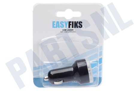Easyfiks  USB oplader 12V 3,1A/5V 2-poort zwart