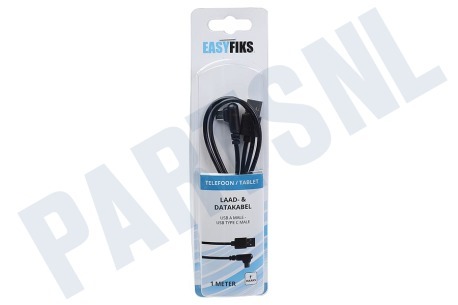 Easyfiks  C-type USB laad en data kabel 90 graden 100 cm zwart