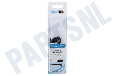 Easyfiks  8-pin USB laad en data kabel 100 cm 90 graden zwrt/grijs