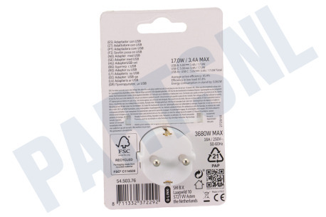 Q-Link  Stekker Doorvoerstekker met 2 x USB