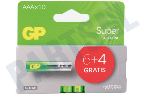 GP  LR03 AAA batterij GP Super Alkaline Multipack 1,5V 6+4 Gratis