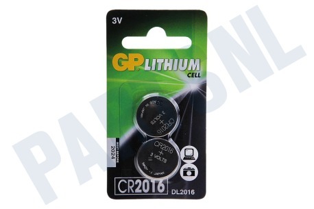 GP  CR2016 Batterij Knoopcel Lithium 3V, 2 Stuks