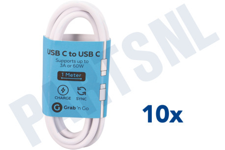 Grab 'n Go  USB Kabel USB Type C kabel naar USB Type C, Wit, 1 mtr