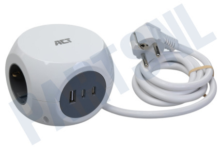 ACT  AC2420 Stekkerdoos kubus 3 stopcontacten, 2x USB-C, 1x USB-A